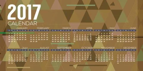 5000x2500 px Modern Abstract 2017 Printable Calendar Starts Sunday Geometric Stock Illustration