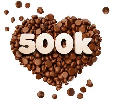 500k Likes 3d Text on Chocolate Chips Pieces Love 3d illustration Stock Illustration