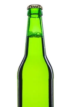 500ml green bottle with cold beer isolated on white background Stock Photos