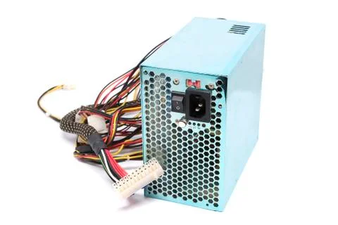 500W Power supply unit with cable and switch I O, green color for full ATX To Stock Photos