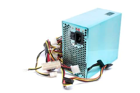 500W Power supply unit with cable and switch I O, green color for full ATX To Stock Photos