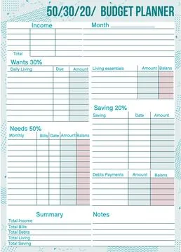 50/30/20 budget planner Stock Illustration