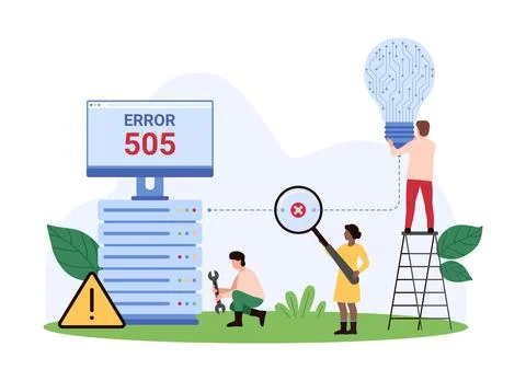 505 error, HTTP Version not supported, tiny people find connection error, repair Stock-Illustration