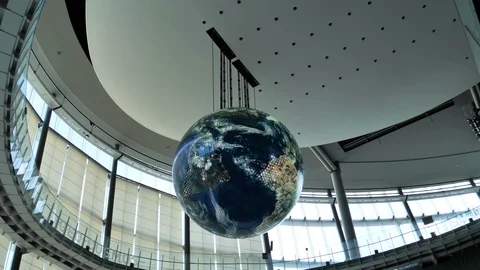 5050 The big globe of the world map hanging inside the National Museum of Eme Stock Footage 120918476