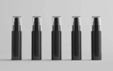 50ml Black Plastic Spray Bottle Mockup - Multiple Bottles. 3D Illustration Stock Illustration