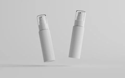 50ml White Plastic Spray Bottle Mockup - Two Bottles. 3D Illustration Stock Illustration