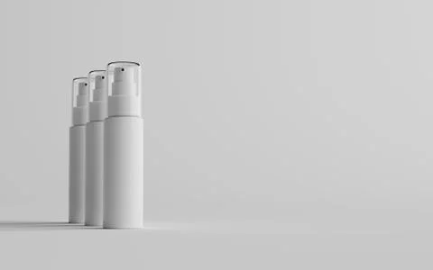 50ml White Plastic Spray Bottle Mockup - Three Bottles. 3D Illustration Stock Illustration