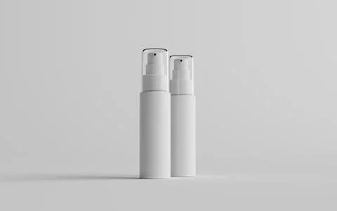 50ml White Plastic Spray Bottle Mockup - Two Bottles. 3D Illustration Stock Illustration