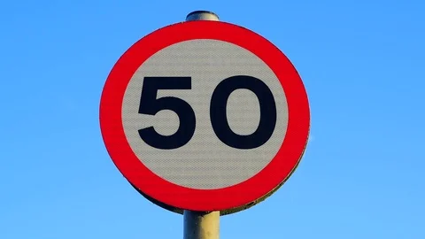 50mph roadside speed limit warning sign united kingdom Stock Footage 123902745