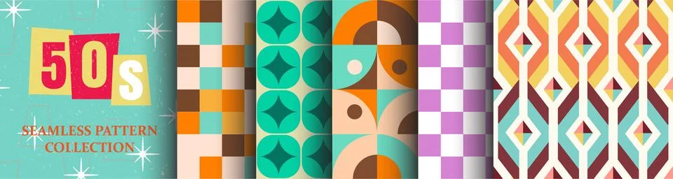 50's Collection of seamless patterns Stock Illustration