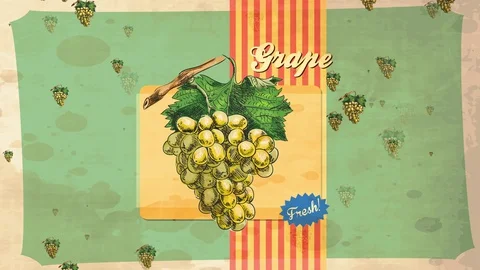 50s fancy kitchen with a cluster of green grape hanging from a branch and a Stock Footage 129644839