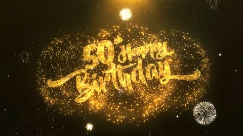 50th Happy birthday Celebration, Wishes, Greeting Text on Golden Firework Stock Footage