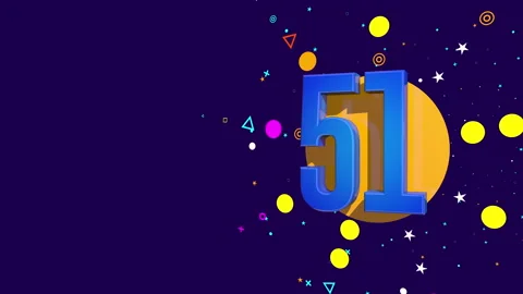 51 number on an orange circle spewing stars, circles against dark background Stock Footage 241840099