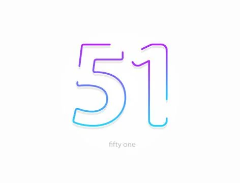 51 number, outline stroke gradient font. Trendy, dynamic creative style desig Stock Illustration
