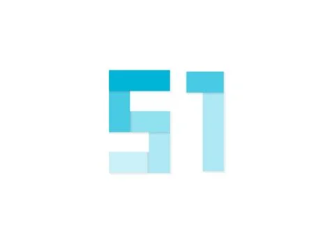 51 number, vector logo, paper cut desing font made of blue color tones .Isola Stock Illustration