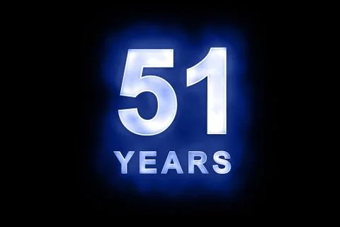 51 years in glowing white numbers on blue Stock Illustration