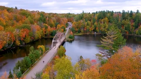 510 bridge during autumn time in Michigan upper peninsula near Marquette city Stock Footage