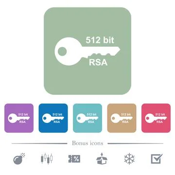 512 bit rsa encryption flat icons on color rounded square backgrounds Stock Illustration