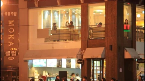 5143 Close Up of Cafe Window with People Drinking Coffee and a Passing Bus, Stock Footage 338224773