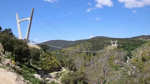 516 Arouca - Largest suspension bridge in the world - Paiva River in Portugal Stock Footage 153496745