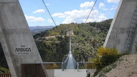 516 Arouca - Largest suspension bridge in the world - Paiva River in Portugal Stock Footage