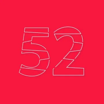 52 number, linear stroke font. Modern trendy, creative style design. For logo Stock Illustration