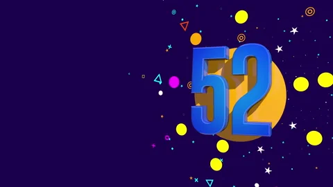 52 number on an orange circle spewing stars, circles against dark background Stock Footage 241840119