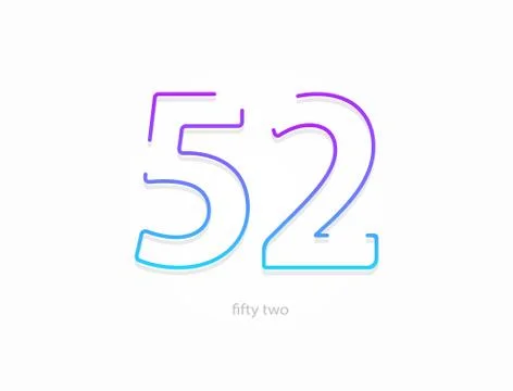 52 number, outline stroke gradient font. Trendy, dynamic creative style desig Stock Illustration
