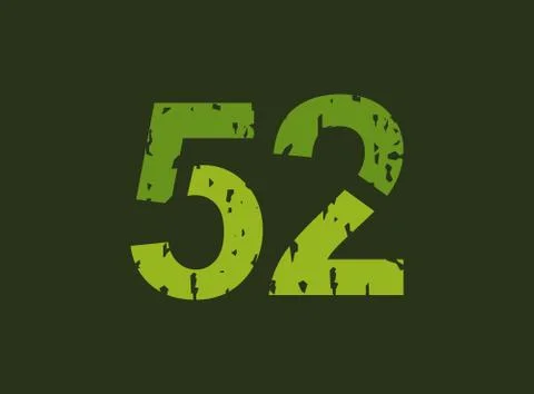 52 vector number made of grungy, grunge texture. Rubber stamp imprint style.  스톡 일러스트