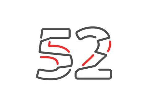 52 vector number. Modern trendy, creative style line design. For logo, brand  Stock Illustration
