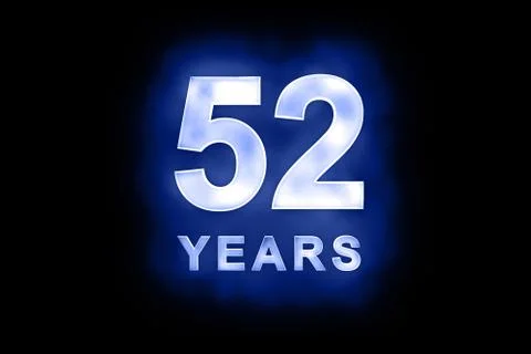 52 years in glowing white numbers on blue Stock Illustration
