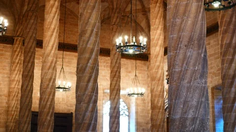529 The Hall of Columns , Gothic style architecture Valencia Lonja de la Seda Stock Footage 91482242