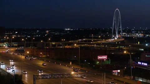 5.2k Evening Skyline Freeway to Bridge Stock Footage 130171939