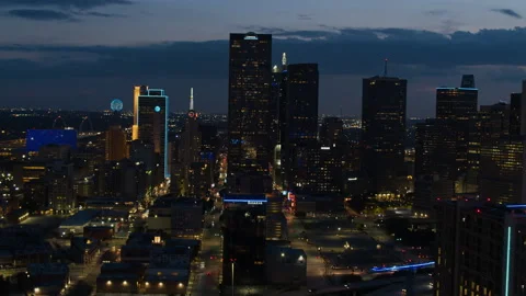 5.2k Evening Skyline Pan at Dusk Stock Footage 130366393
