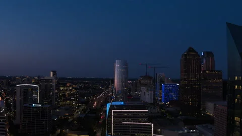 5.2k Evening Skyline Slow Pan Modern Buildings Stock Footage 130181071