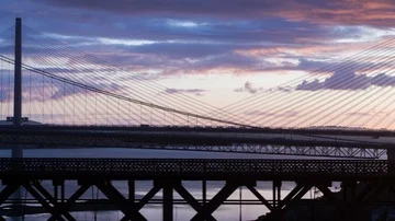 5.2K Stunning sunset over the Forth Bridges, Scotland Stock Footage 85733269