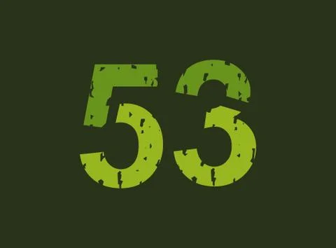 53 vector number made of grungy, grunge texture. Rubber stamp imprint style.  스톡 일러스트