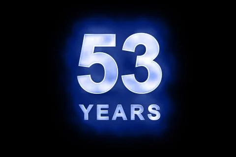 53 years in glowing white numbers on blue Stock Illustration