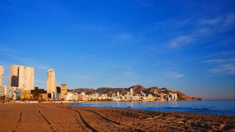 531 Wide breathtaking panoramic view time lapse of Benidorm with high buildings Stock Footage 91482220