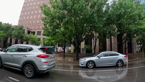 5.3K Driving Plate Driver's Side View - Wet Downtown Austin, Texas Skyline Stock Footage 239472392