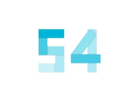 54 number, vector logo, paper cut desing font made of blue color tones .Isola Stock Illustration