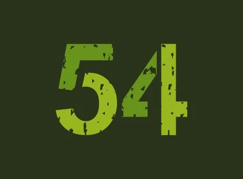 54 vector number made of grungy, grunge texture. Rubber stamp imprint style.  Illustrazione stock