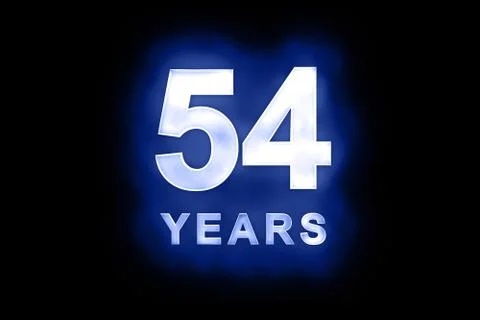 54 years in glowing white numbers on blue Stock Illustration