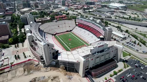 5.4K Flight Over Memorial Stadium in Lincoln, Nebraska Stock Footage 156503378