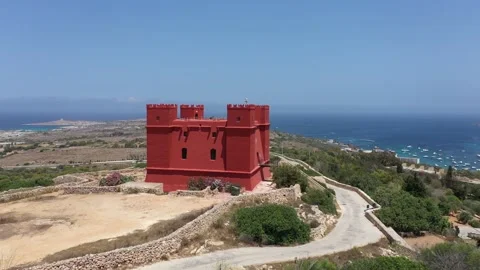 55 - Arial, Drone shot North part of Malta - Red Tower Stock Footage 134420045
