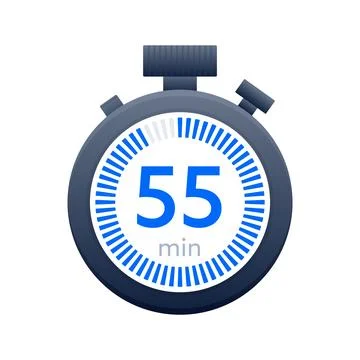 55 min timer and Stopwatch icons. Countdown symbol. Kitchen timer icon. Vector Stock Illustration