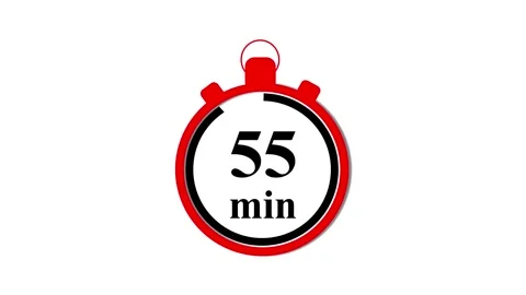 55 minute countdown timer animation with red stopwatch for time management .. Stock-Footage 332965286