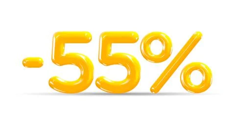 55 percent Off. Discount creative composition of golden or yellow balloons. Stock Illustration