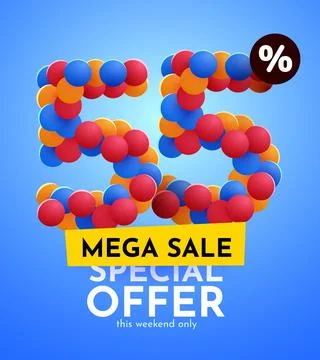 55 percent Off. Discount creative composition. Mega Sale. Stock Illustration