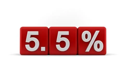 5.5 percent in white numbers on red cubes Stock Illustration